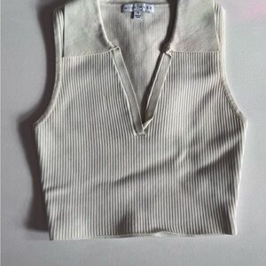 Miou Muse Cream Ribbed Sleeveless Crop Top